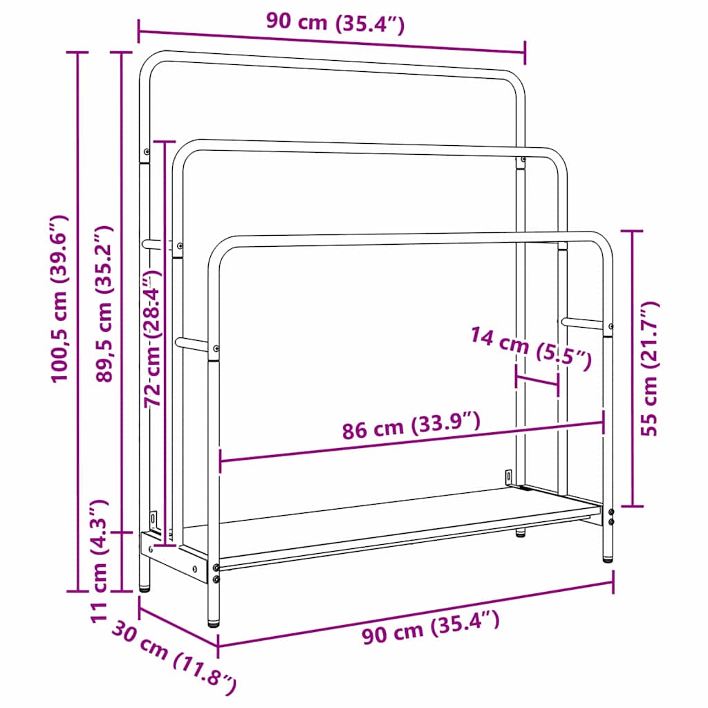 Kledingrek met plank Oudhout 90 x 30 x 100,5 cm Bewerkt hout