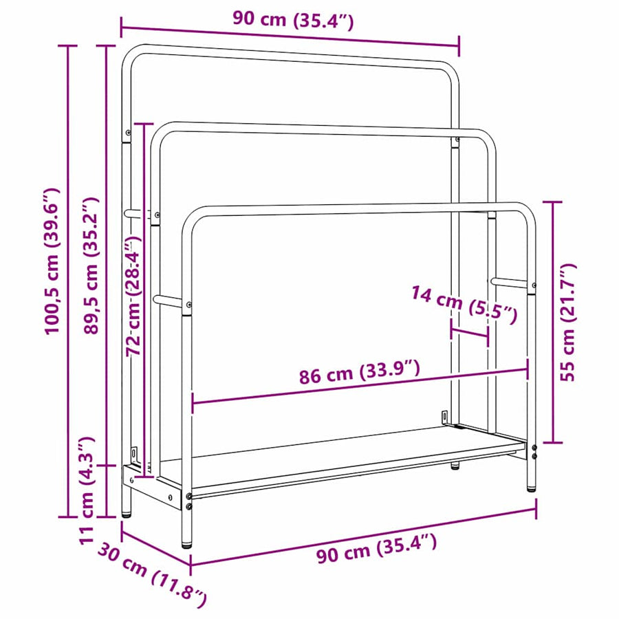 Kledingrek met plank Oudhout 90 x 30 x 100,5 cm Bewerkt hout