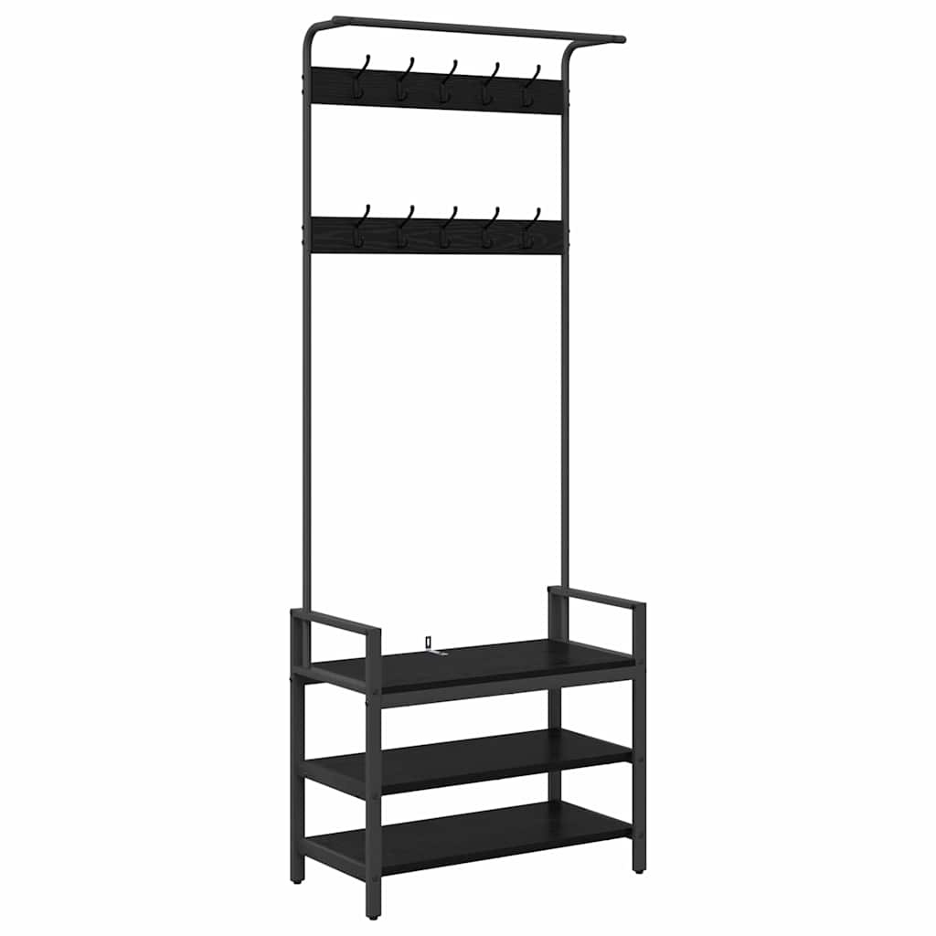 Kapstok met plank Zwart eiken 75 x 34 x 184 cm Bewerkt hout