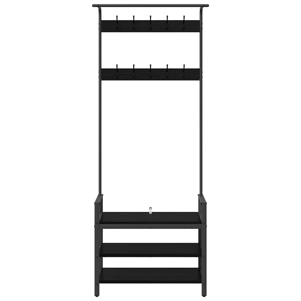 Kapstok met plank Zwart eiken 75 x 34 x 184 cm Bewerkt hout