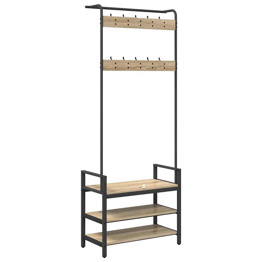 Kapstok met plank Sonoma eiken 75 x 34 x 184 cm Bewerkt hout