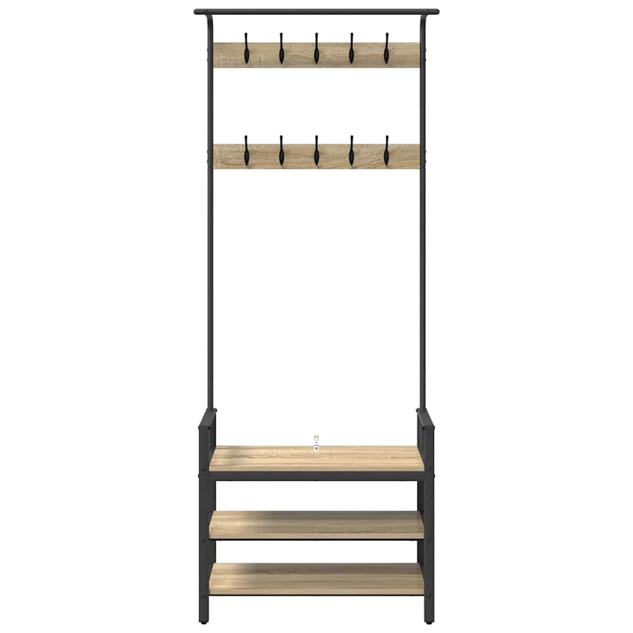 Kapstok met plank Sonoma eiken 75 x 34 x 184 cm Bewerkt hout