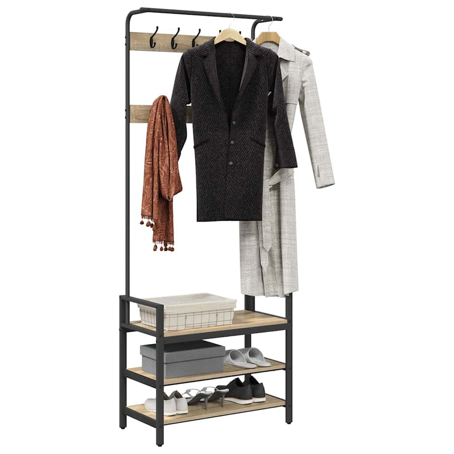 Kapstok met plank Sonoma eiken 75 x 34 x 184 cm Bewerkt hout