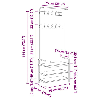 Kapstok met plank Sonoma eiken 75 x 34 x 184 cm Bewerkt hout