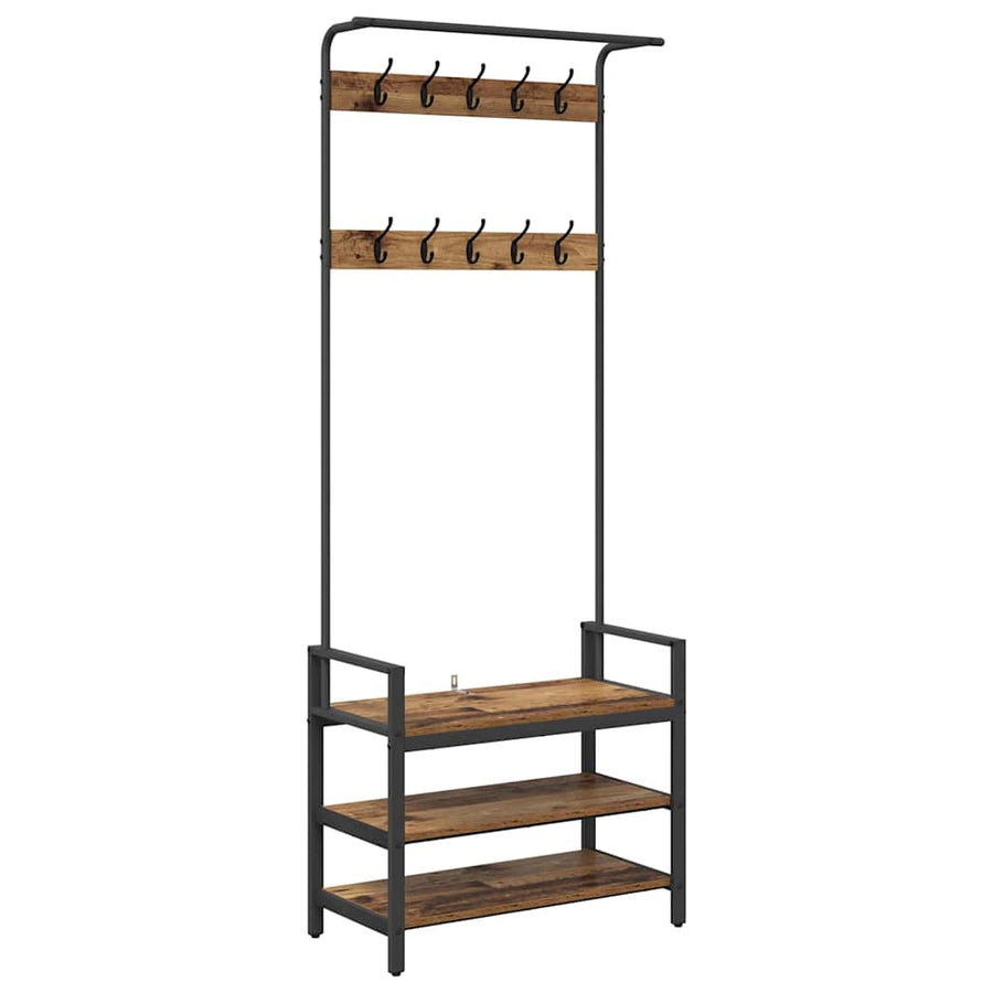 Kapstok met plank Oud hout 75 x 34 x 184 cm Bewerkt hout