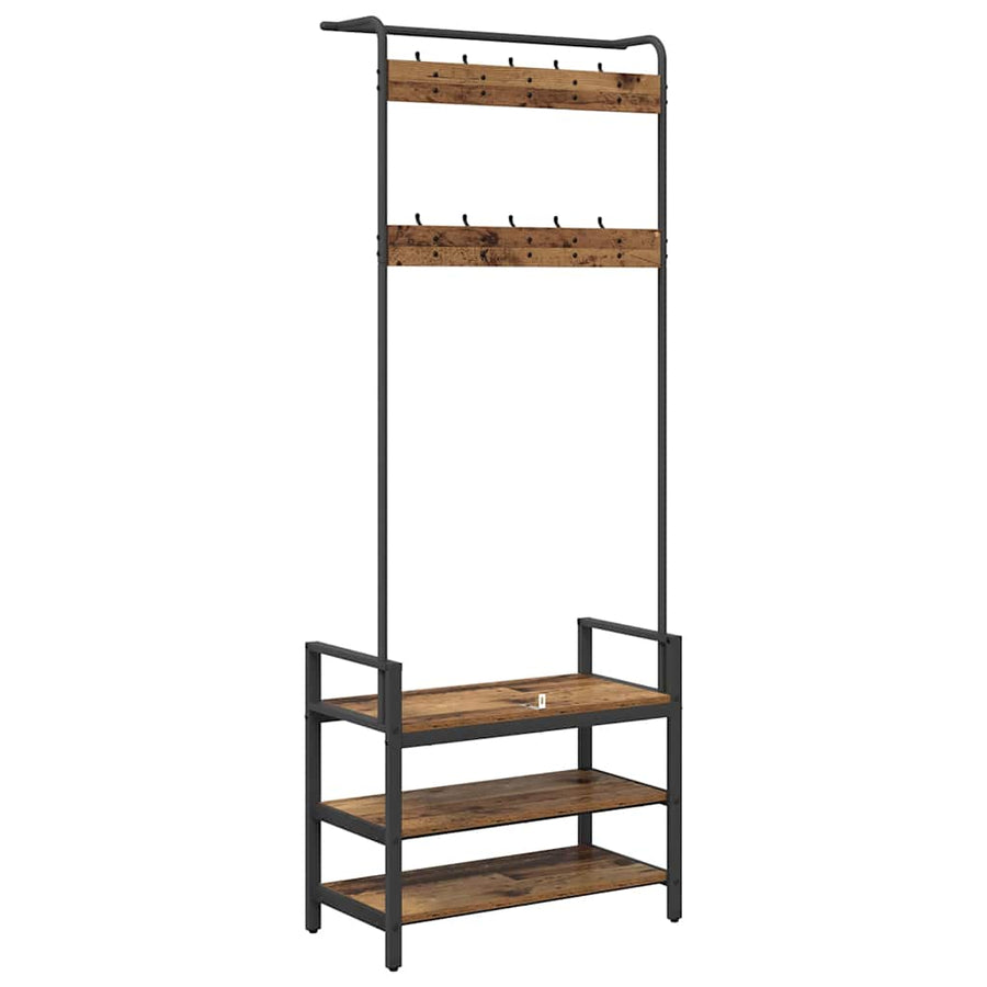 Kapstok met plank Oud hout 75 x 34 x 184 cm Bewerkt hout