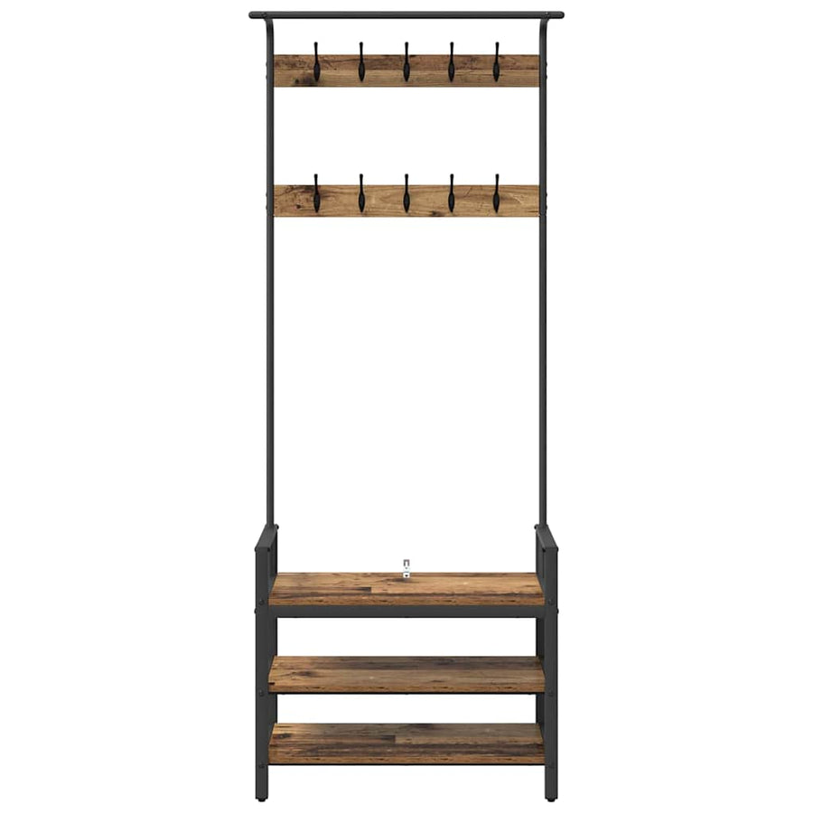 Kapstok met plank Oud hout 75 x 34 x 184 cm Bewerkt hout