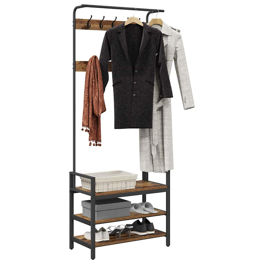 Kapstok met plank Oud hout 75 x 34 x 184 cm Bewerkt hout