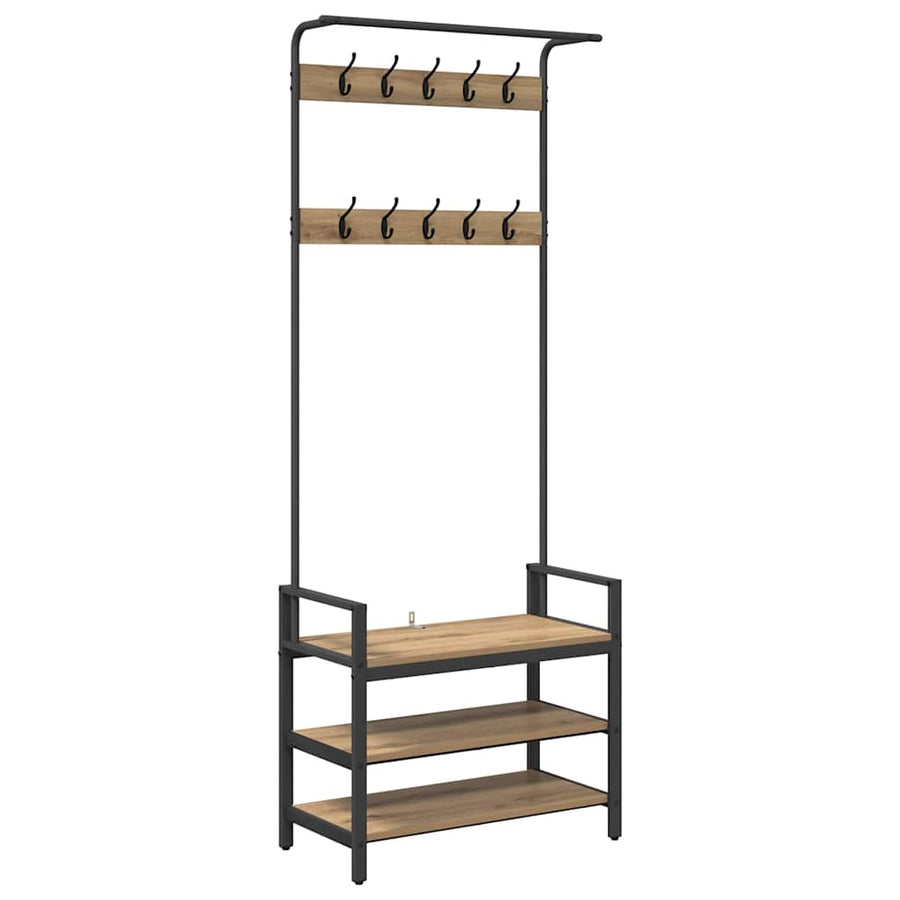 Kapstok artisanaal eikenkleurig 75 x 34 x 184 cm Bewerkt hout