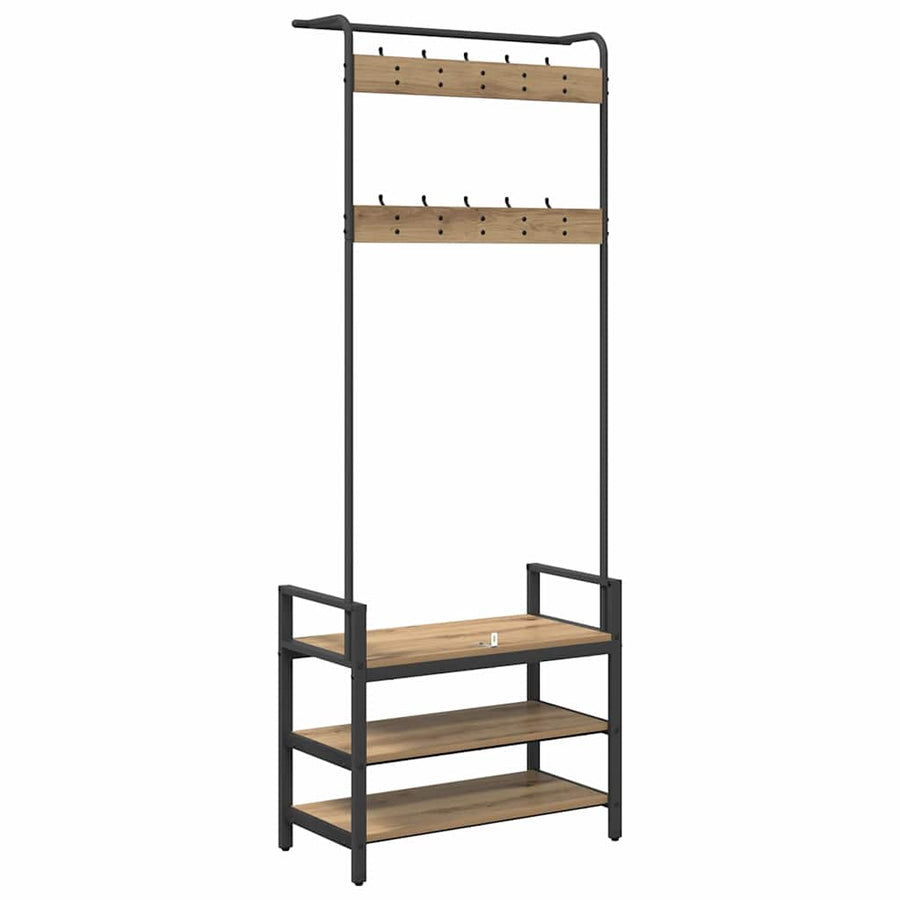 Kapstok artisanaal eikenkleurig 75 x 34 x 184 cm Bewerkt hout
