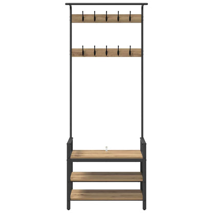 Kapstok artisanaal eikenkleurig 75 x 34 x 184 cm Bewerkt hout