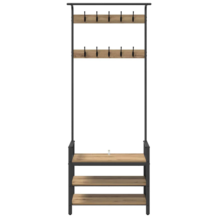 Kapstok artisanaal eikenkleurig 75 x 34 x 184 cm Bewerkt hout