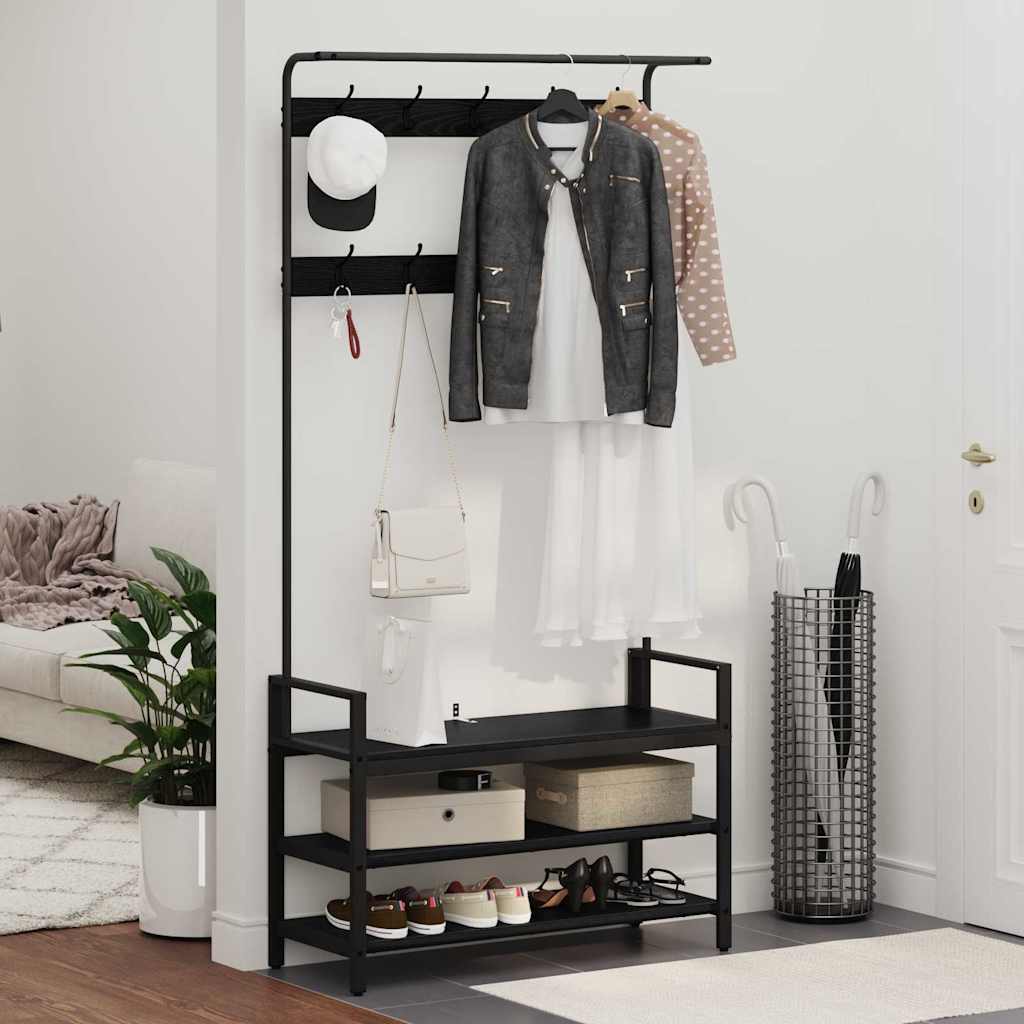 Kapstok met plank Zwart Eiken 95 x 34 x 184 cm Bewerkt hout