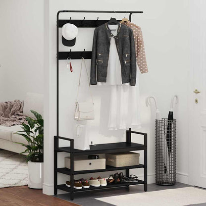 Kapstok met plank Zwart Eiken 95 x 34 x 184 cm Bewerkt hout