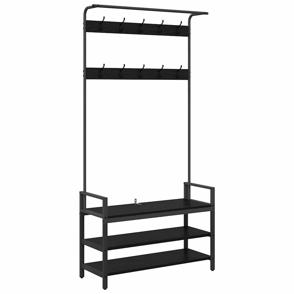 Kapstok met plank Zwart Eiken 95 x 34 x 184 cm Bewerkt hout