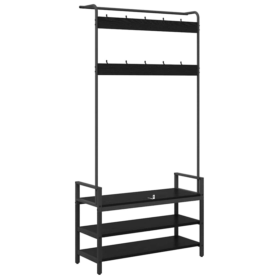 Kapstok met plank Zwart Eiken 95 x 34 x 184 cm Bewerkt hout