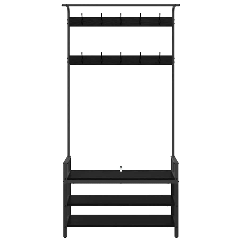 Kapstok met plank Zwart Eiken 95 x 34 x 184 cm Bewerkt hout