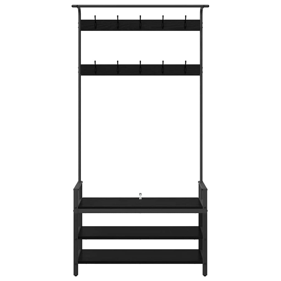 Kapstok met plank Zwart Eiken 95 x 34 x 184 cm Bewerkt hout