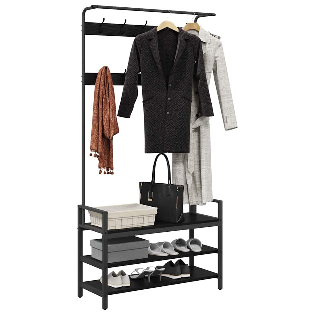 Kapstok met plank Zwart Eiken 95 x 34 x 184 cm Bewerkt hout