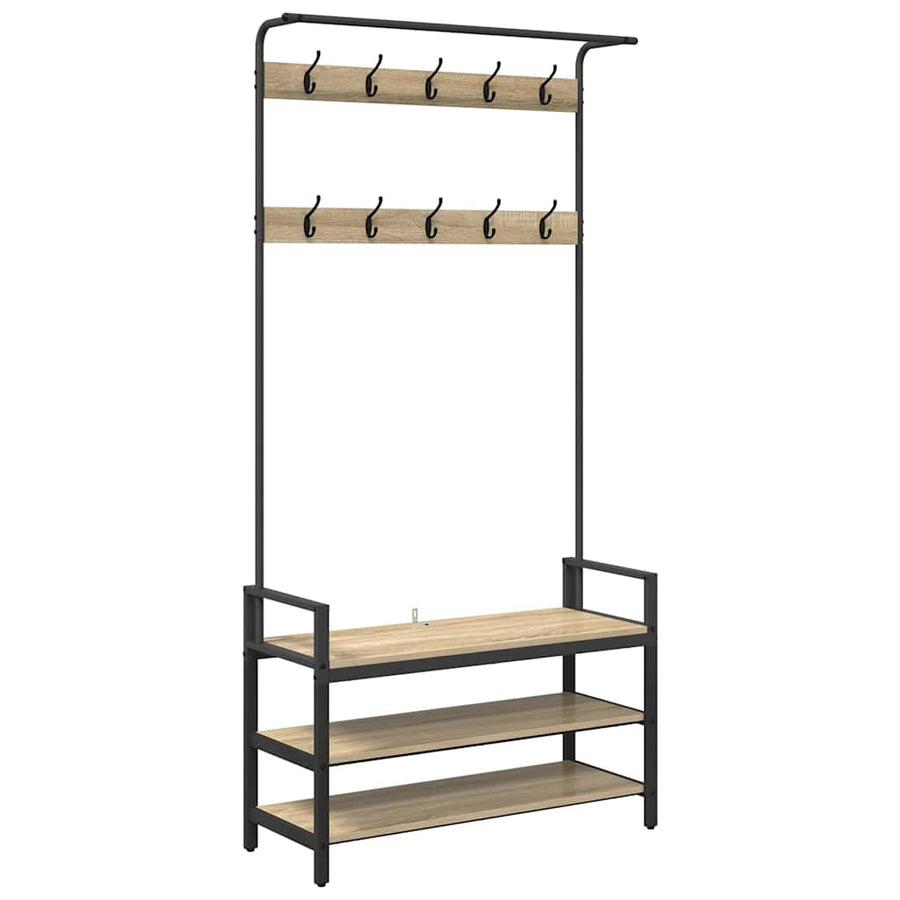 Kapstok met plank Sonoma eiken 95 x 34 x 184 cm Bewerkt hout