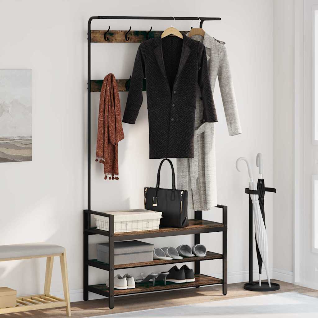 Kapstok met plank Gerookt eiken 95 x 34 x 184 cm Bewerkt hout