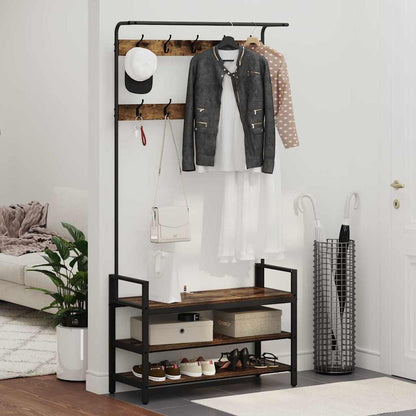 Kapstok met plank Gerookt eiken 95 x 34 x 184 cm Bewerkt hout