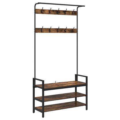 Kapstok met plank Gerookt eiken 95 x 34 x 184 cm Bewerkt hout