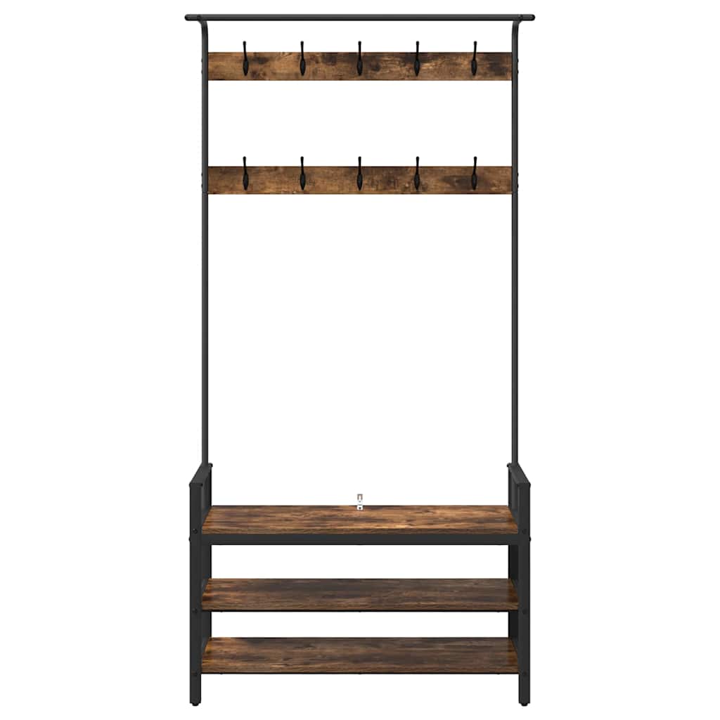 Kapstok met plank Gerookt eiken 95 x 34 x 184 cm Bewerkt hout