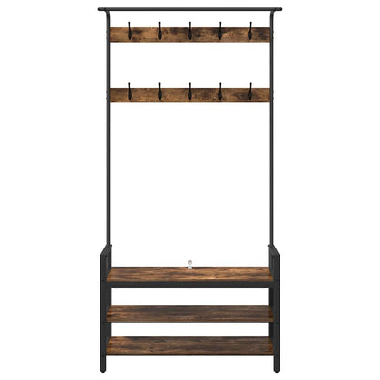 Kapstok met plank Gerookt eiken 95 x 34 x 184 cm Bewerkt hout