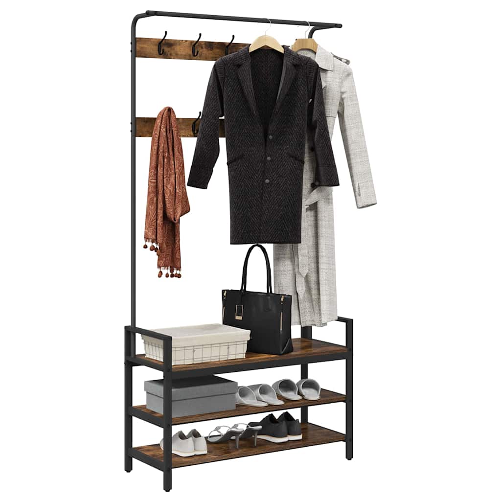 Kapstok met plank Gerookt eiken 95 x 34 x 184 cm Bewerkt hout