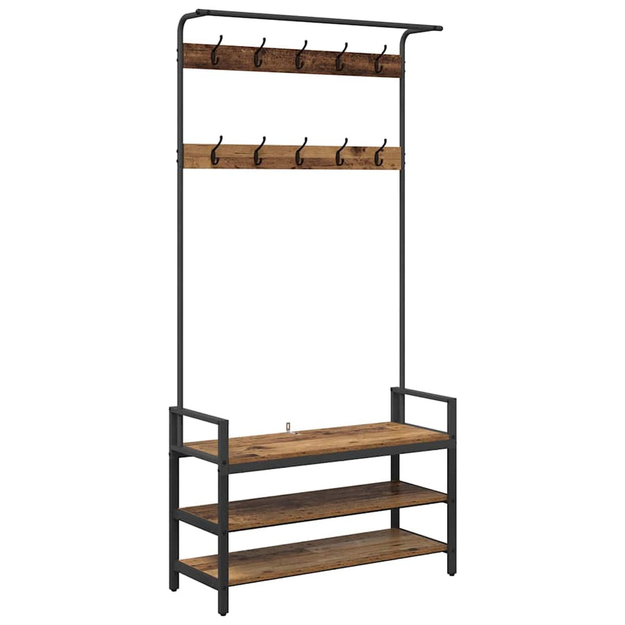 Kapstok met plank Oudhout 95 x 34 x 184 cm Bewerkt hout