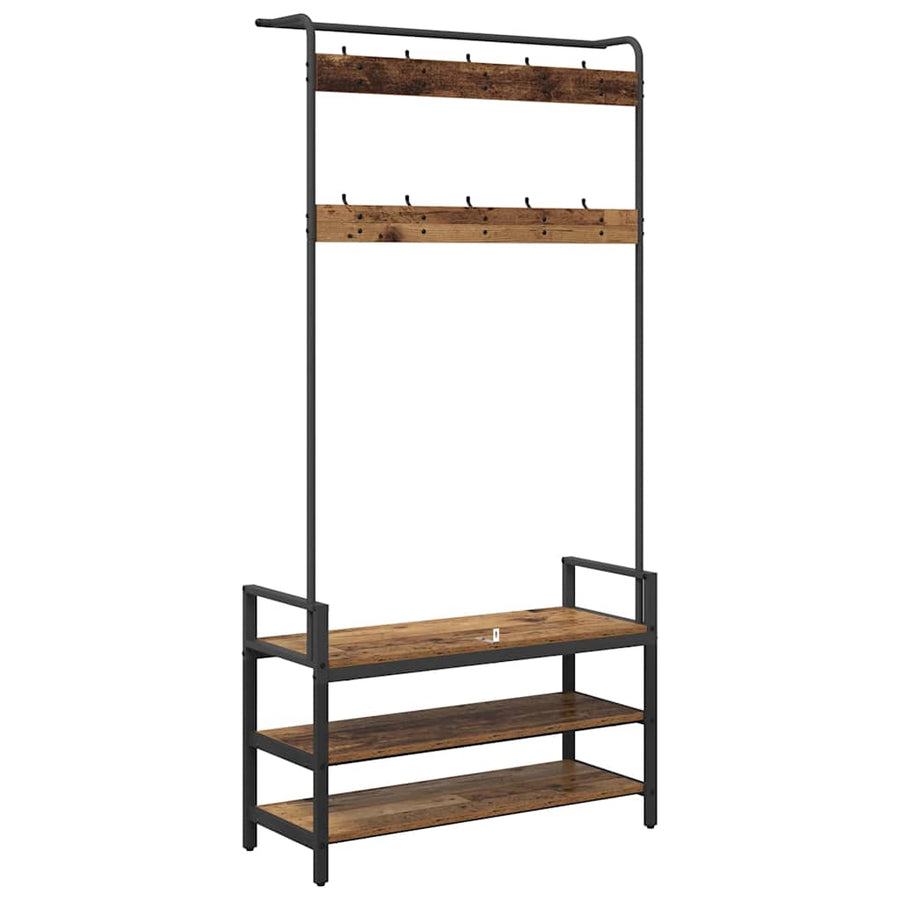 Kapstok met plank Oudhout 95 x 34 x 184 cm Bewerkt hout