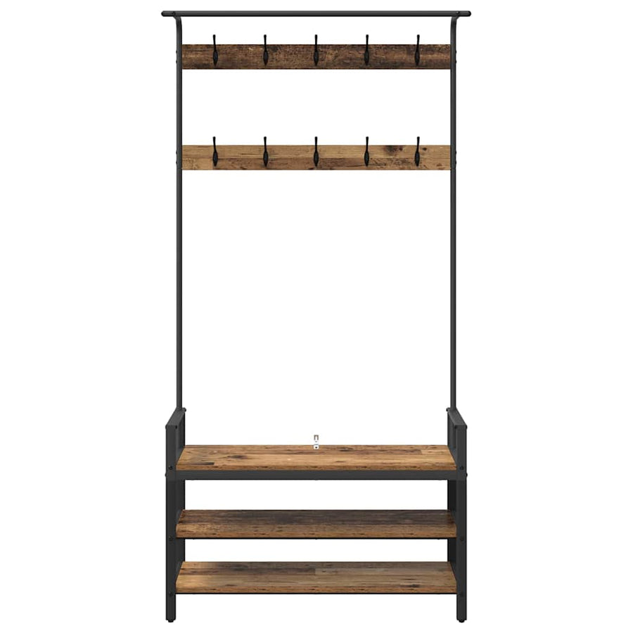 Kapstok met plank Oudhout 95 x 34 x 184 cm Bewerkt hout