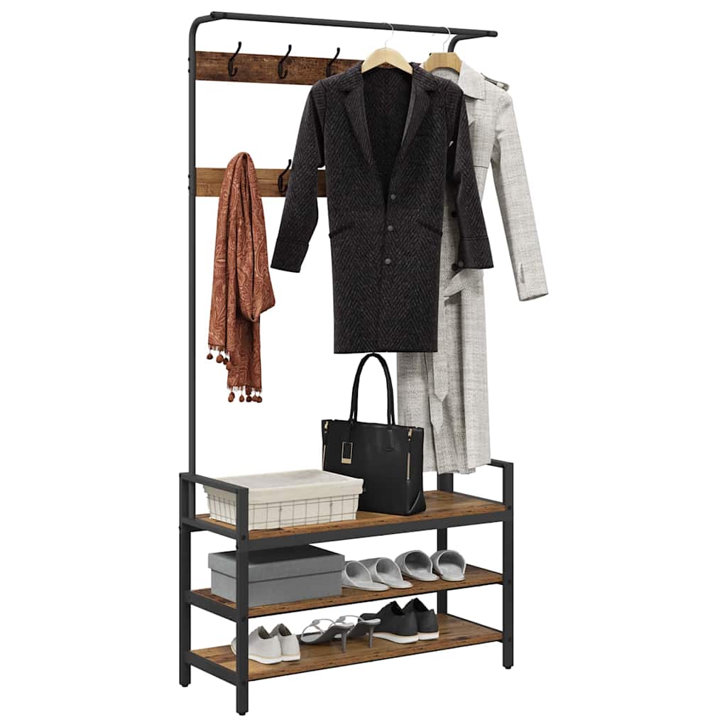 Kapstok met plank Oudhout 95 x 34 x 184 cm Bewerkt hout