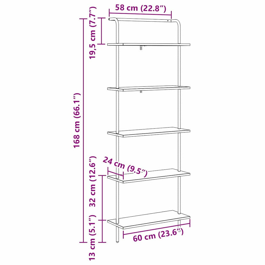 Boekenkast Zwart Eiken 60 x 24 x 168 cm Bewerkt hout
