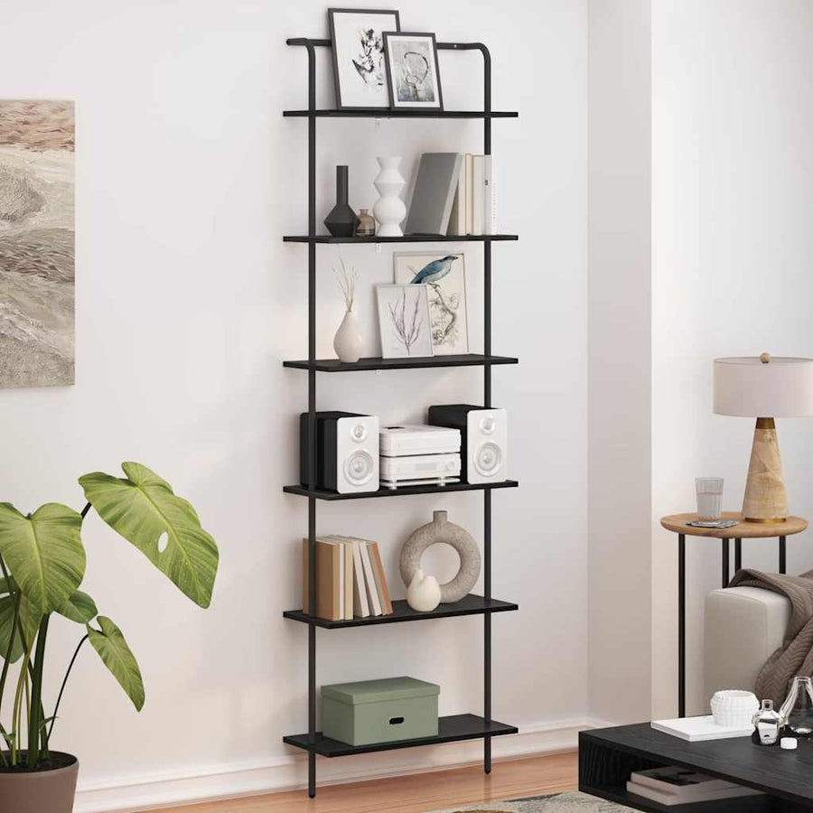 Boekenkast Zwart Eiken 60 x 24 x 203 cm Bewerkt hout