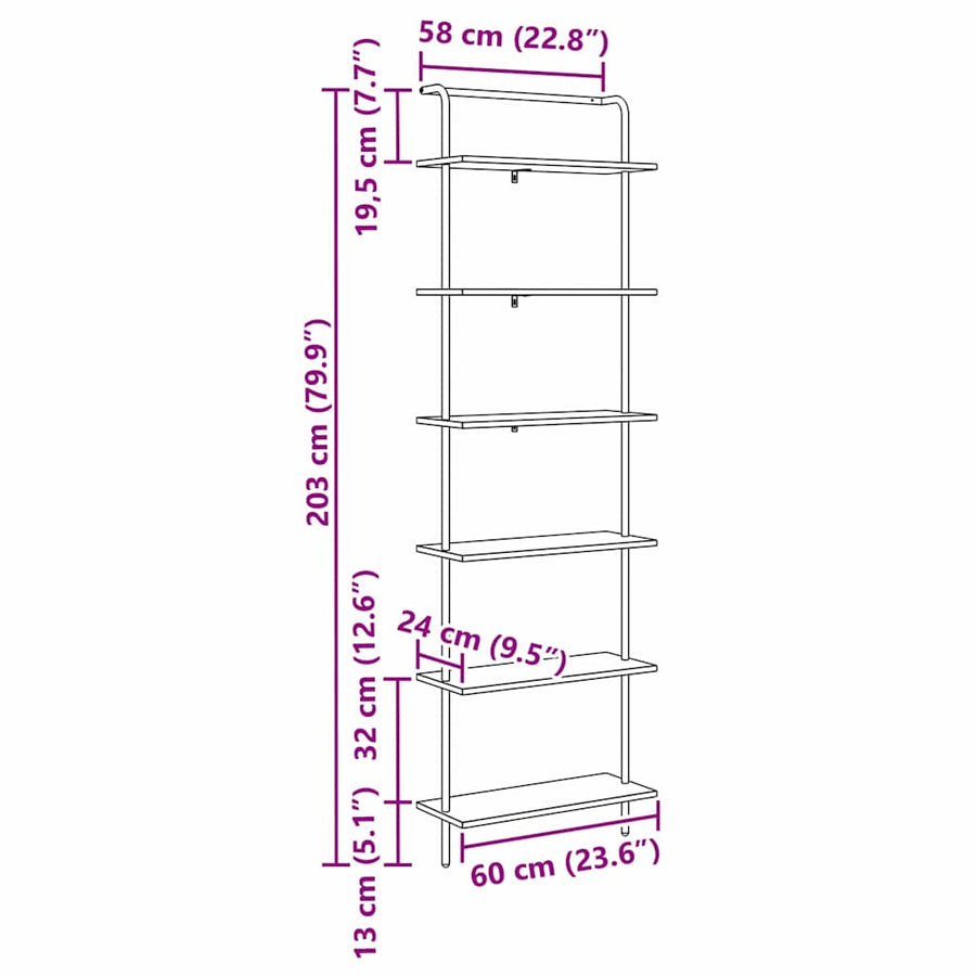 Boekenkast Gerookt eiken 60 x 24 x 203 cm Bewerkt hout