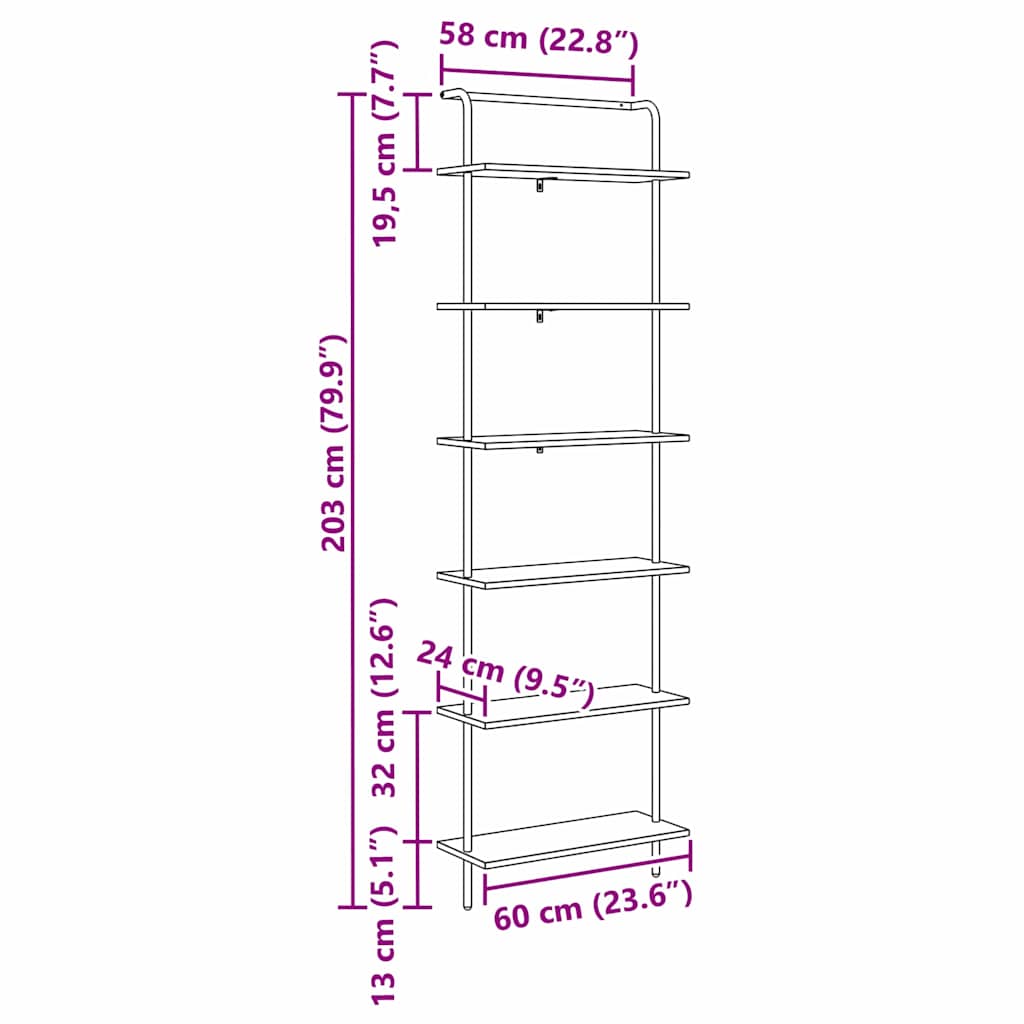 Boekenkast Grijs Sonoma 60 x 24 x 203 cm Bewerkt hout