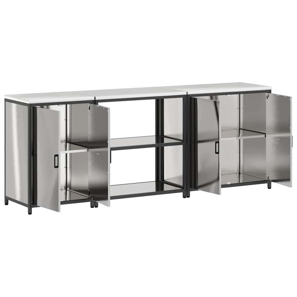 Keuken Opslag Set 3 pcs Zilver 210 x 50 x 92 cm Roestvrij staal