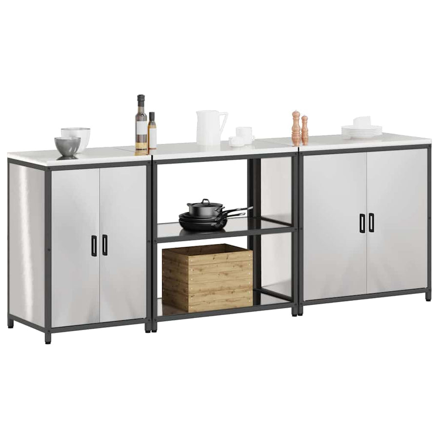 Keuken Opslag Set 3 pcs Zilver 210 x 50 x 92 cm Roestvrij staal