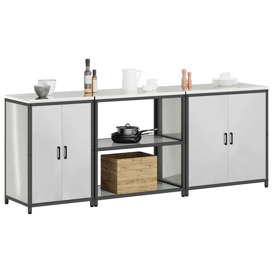 Keuken Opslag Set met plank Anders met opslag met de deur 3 pcs Zilver 210 x 50 x 92 cm