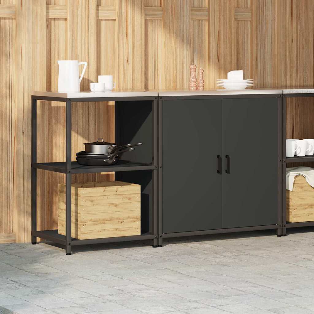 Keukenopslag set 2 pcs Zwart 150 x 50 x 92 cm Koudgewalst staal
