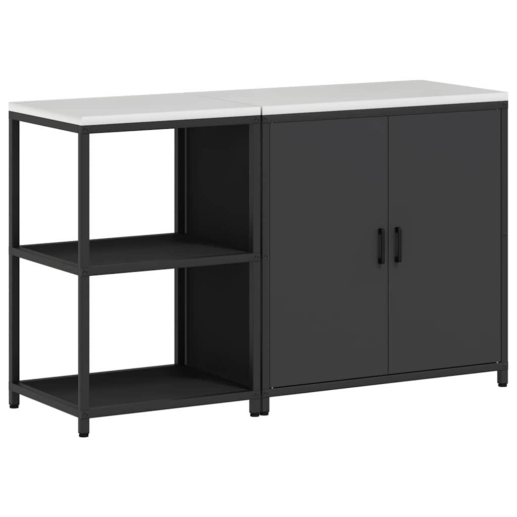 Keukenopslag set 2 pcs Zwart 150 x 50 x 92 cm Koudgewalst staal