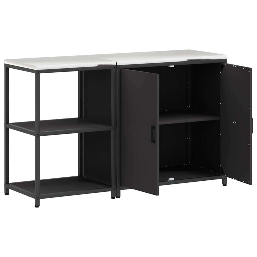 Keukenopslag set 2 pcs Zwart 150 x 50 x 92 cm Koudgewalst staal