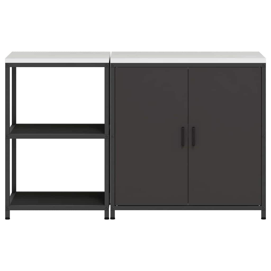 Keukenopslag set 2 pcs Zwart 150 x 50 x 92 cm Koudgewalst staal