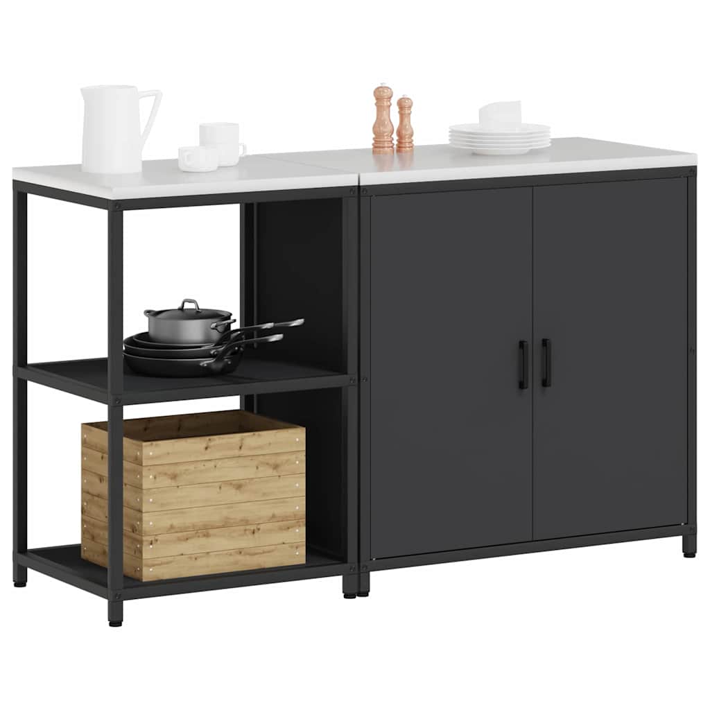 Keukenopslag set 2 pcs Zwart 150 x 50 x 92 cm Koudgewalst staal