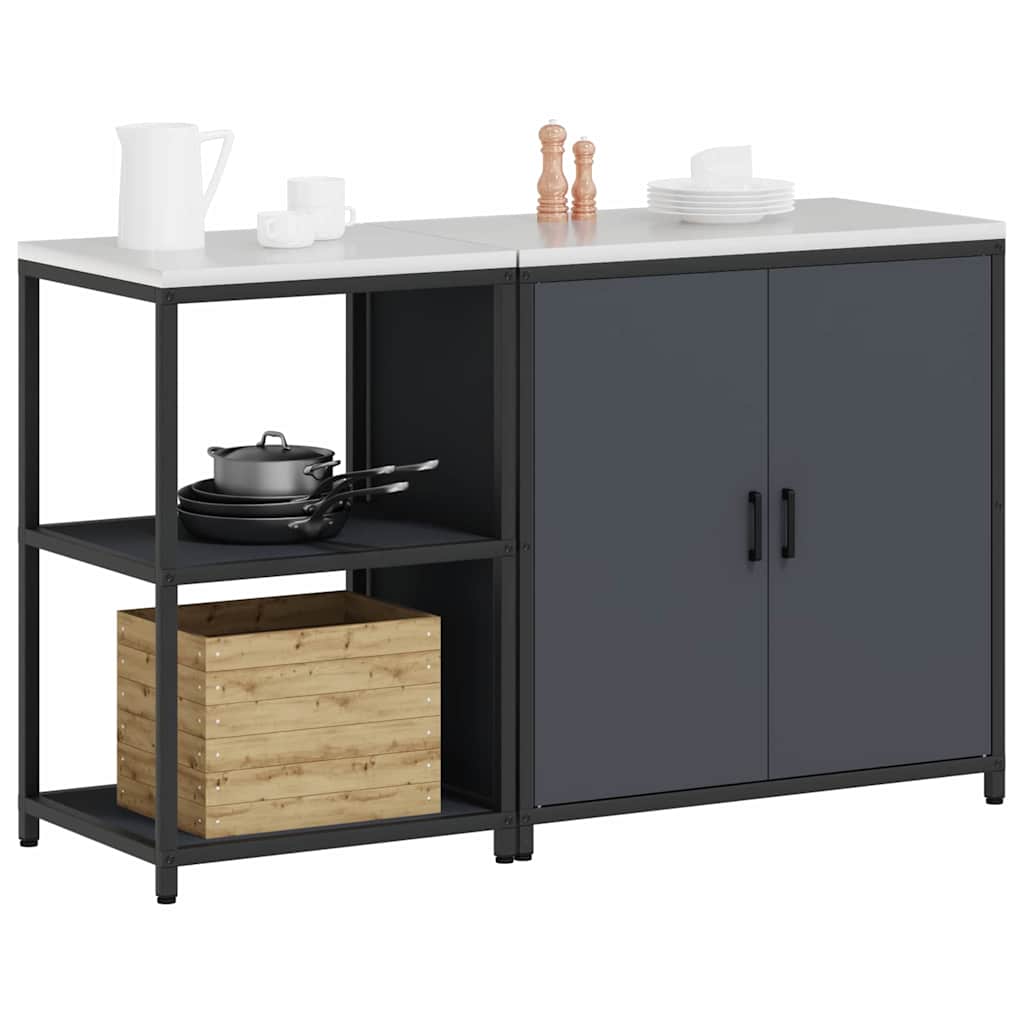 Keukenopslag set met plank met opslag met de deur Verstelbaar 2 pcs Antraciet 150 x 50 x 92 cm