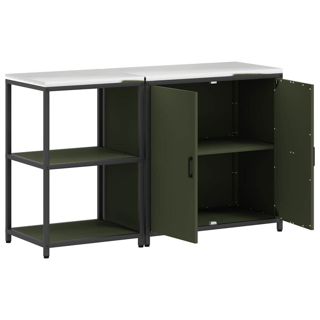 Keukenopslag set met plank met opslag met de deur Verstelbaar 2 pcs Olijf Groen 150 x 50 x 92 cm