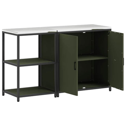 Keukenopslag set met plank met opslag met de deur Verstelbaar 2 pcs Olijf Groen 150 x 50 x 92 cm