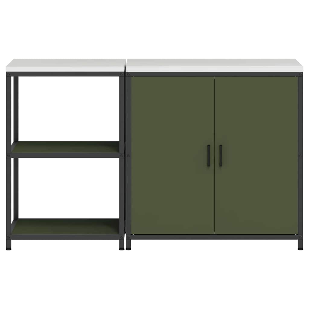 Keukenopslag set met plank met opslag met de deur Verstelbaar 2 pcs Olijf Groen 150 x 50 x 92 cm